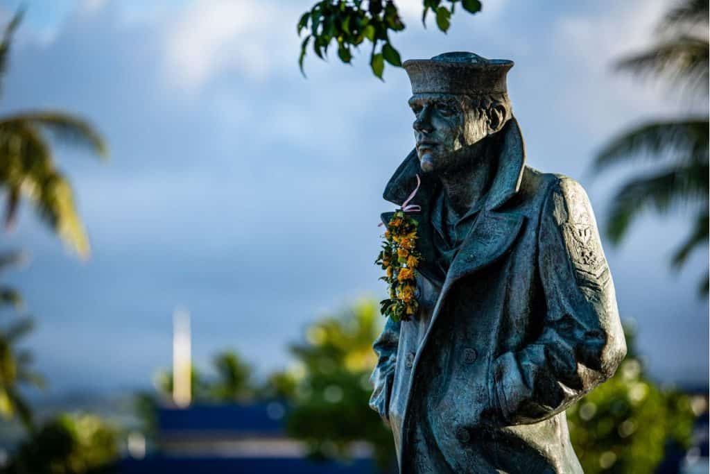 A statue at the Pearl Harbor memorial.