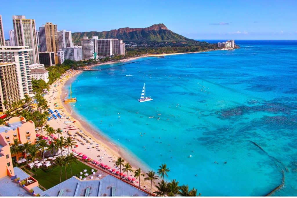 View of Diamond Head on the island of Oahu in Hawaii.