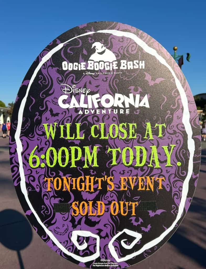 Signage for the Oogie Boogie Bash at Disney's California Adventure
