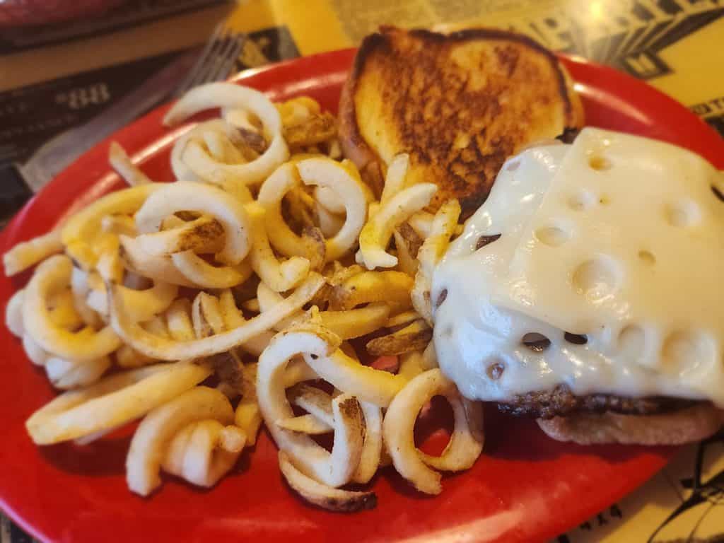 The mushroom and swiss burger and fries.