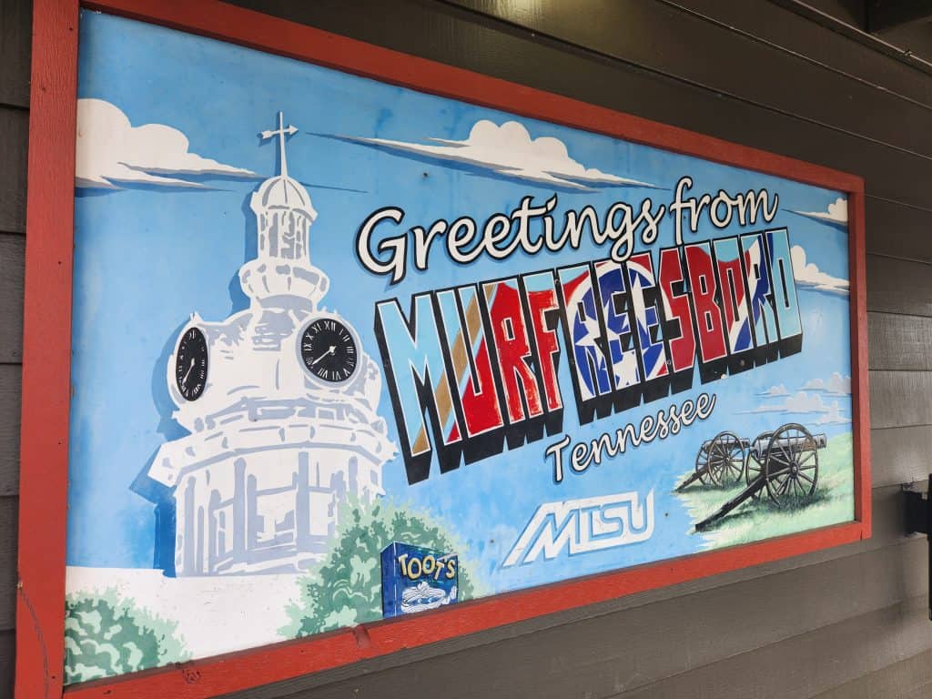 Murfreesboro sign outside of Toot's on Broad Street.