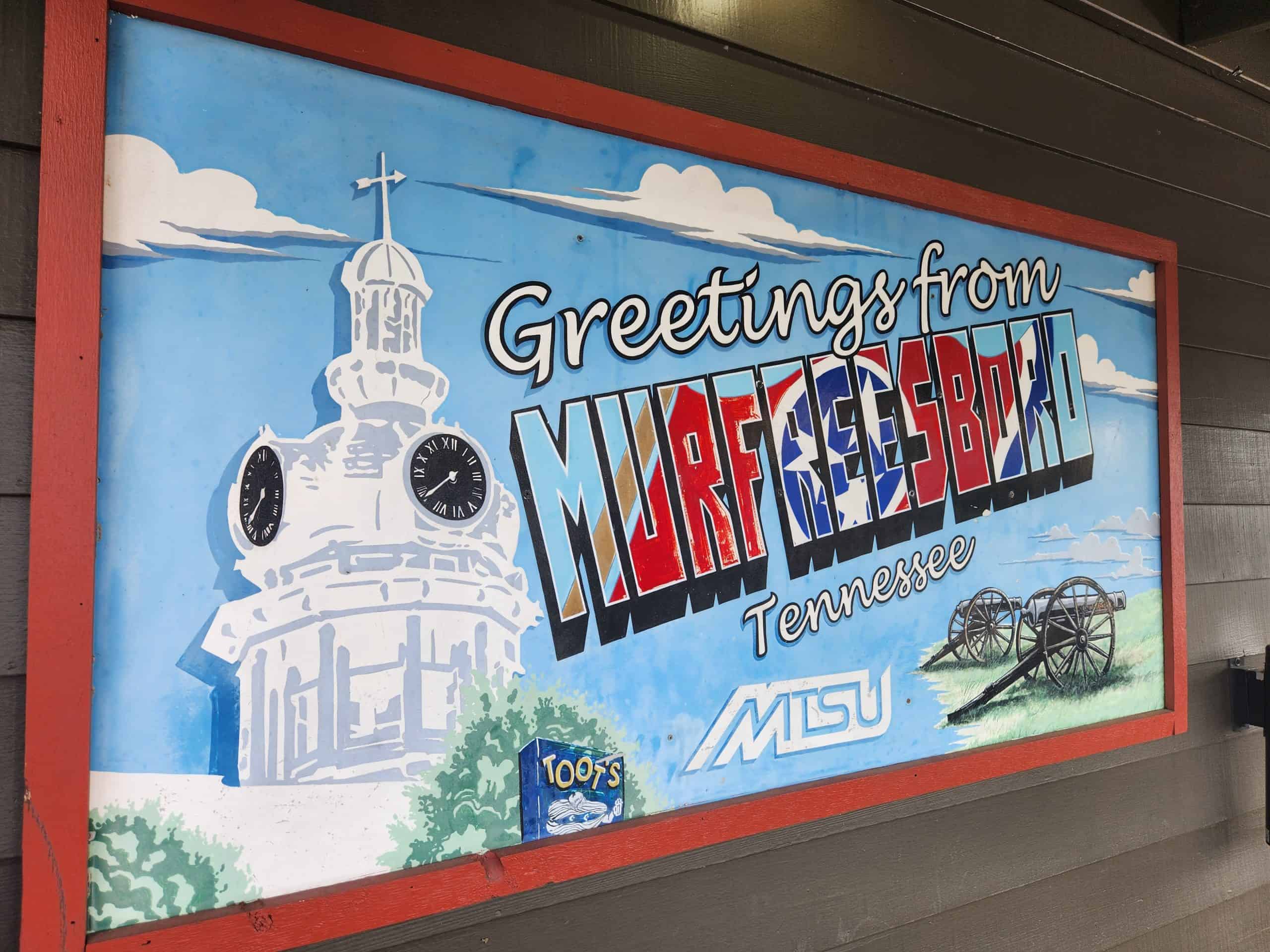 Murfreesboro sign outside of Toot's on Broad Street.