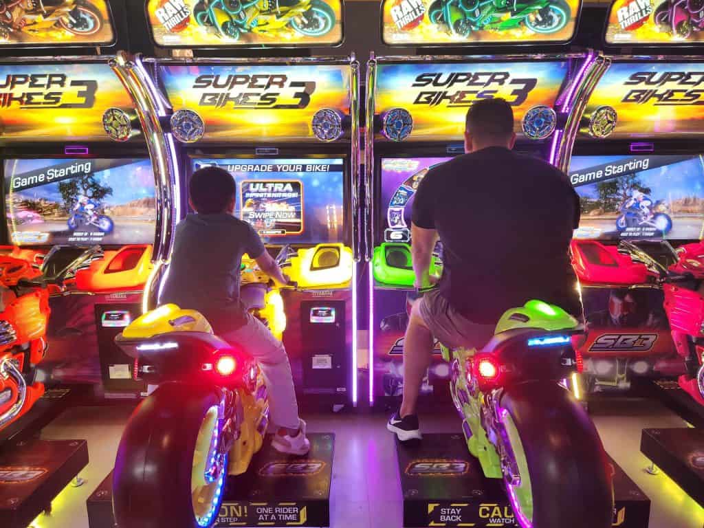 Playing video games with the whole family.