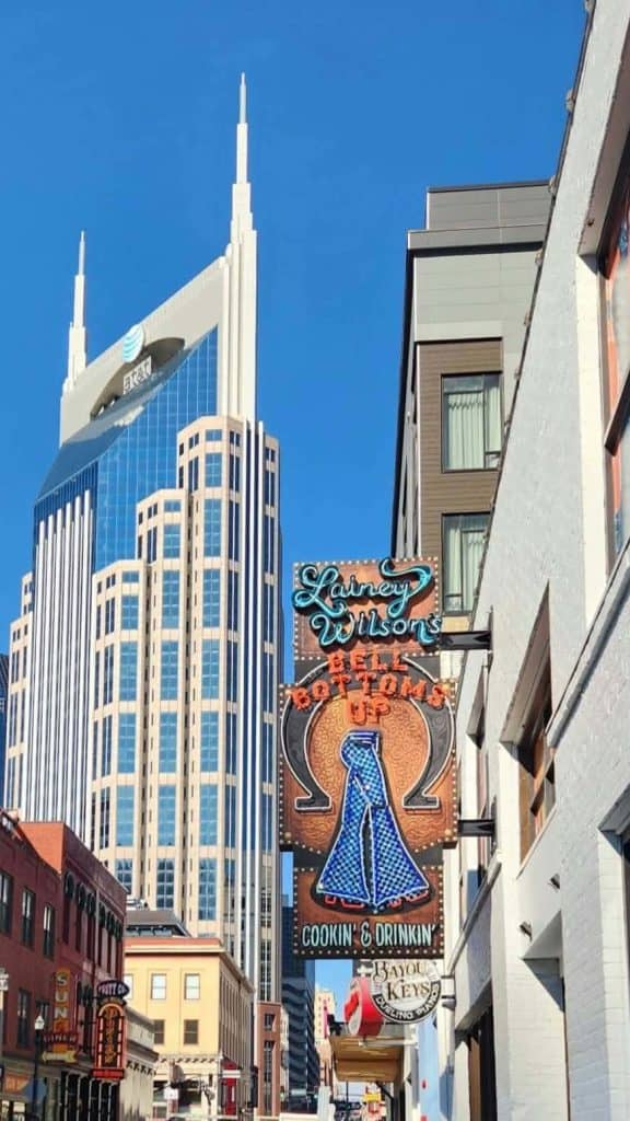 The entrance to Lainey Wilson's Bell Bottoms Up in downtown Nashville.