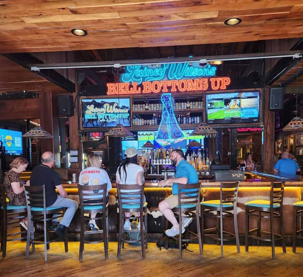 The two sided bar is a focal point of Bell Bottoms Up